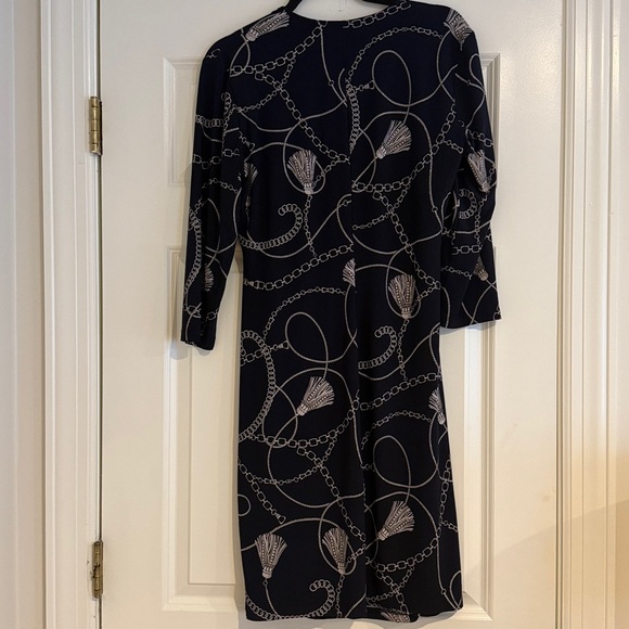 Anne Klein Dress Womens 12 Navy Chain & Tassel Pattern Wrap Dress- Stretch Knit - Picture 5 of 7